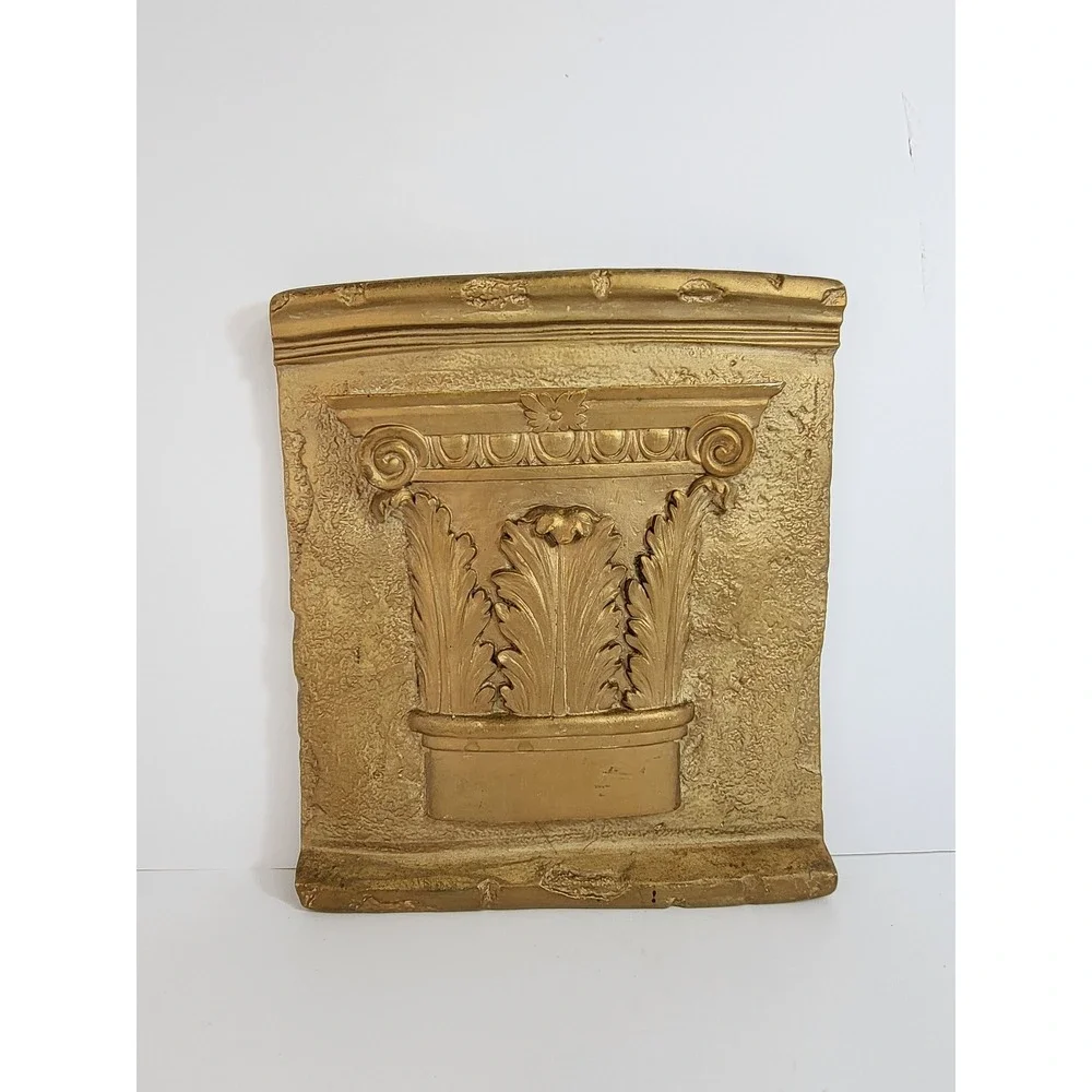 Vintage Pinnacle Gold Corinthian Column Wall Plaque Architectural Relief Decor